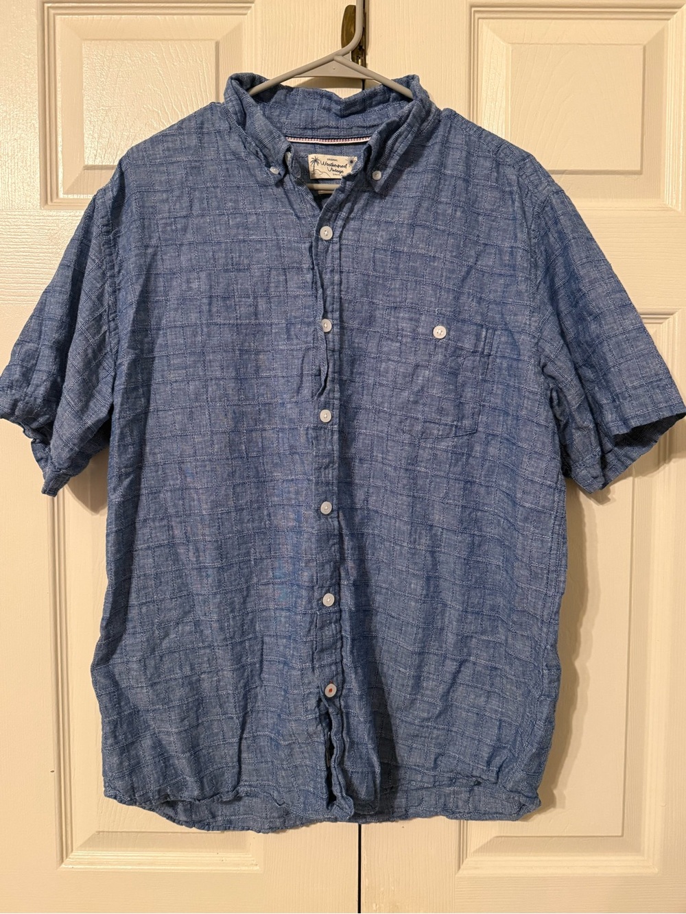 Weatherproof Vintage Casual Short-Sleeve Button-Down Shirt in Blue